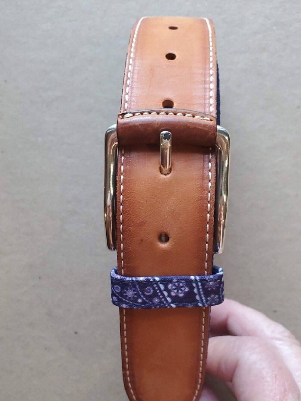 Bullock & Jones Purple Paisley Fabric Belt with Brown Leather Accents 42 - Picture 10 of 10